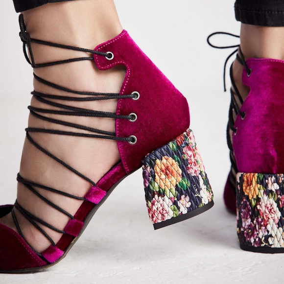 Free People Pink Velvet Top Down Block Heel - Picture 5 of 8